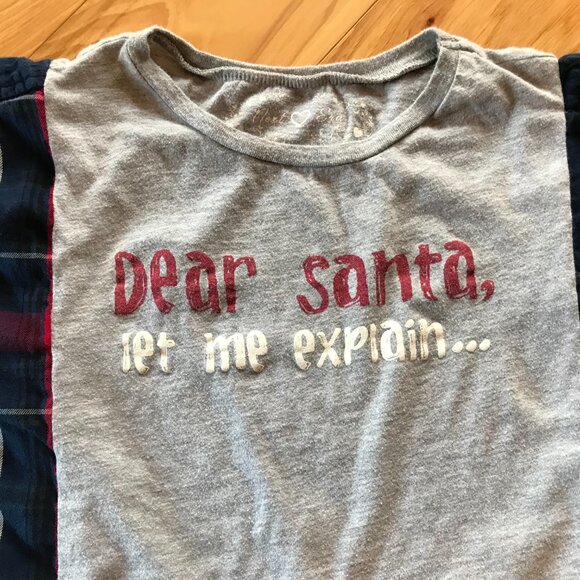 Reworked Flannel Tee Christmas, Size S-M: Upcycled Holiday Graphics Plaid Shirt - Picture 5 of 9